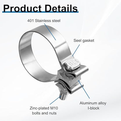 HARFINGTON 410 Stainless Steel Exhaust Clamp 2.48" Butt Joint Narrow Band Muffler Seal Exhaust Narrow Lap Butt Clamps for Pipes Muffler Converters System Repair, Silver - size: Range 63-71 mm, Band Width 22mm