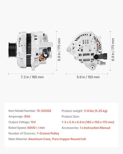 VEVOR Car Alternator 11176, Fit for Honda Civic 1.8L L4 2006-2008 2011, Civic 1.8L L4 (MFI) 2009-2010, Automotive Replacement Alternator 31100RNAA01, 31100RNAA012M2, 31100RNAA01RM, AHGA67, A002TC1391 - size: 11176