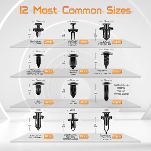 OTUAYAUTO 245 PCS Fender Clips Car Clips Bumper Plastic Rivets - size: 240 Pcs 12 Sizes Clips with 5 Removers