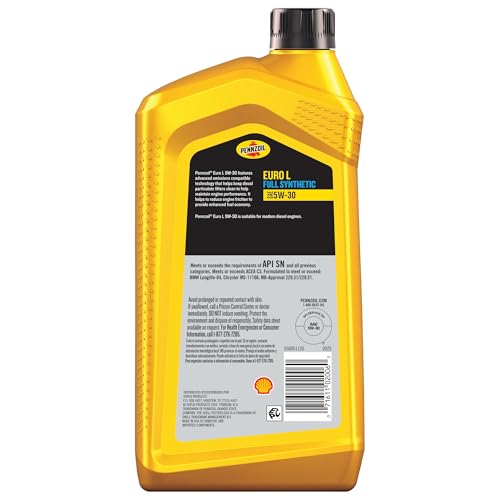 Pennzoil Platinum Euro L Full Synthetic 5W-30 Motor Oil, 1 Quart - size: 1 Quart, style: 1-Pack