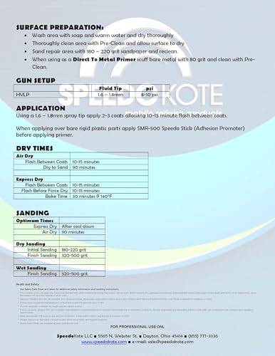 Speedokote Direct to Metal High Build 2.1 VOC 2K Urethane Primer BLACK Quart Kit, SMR-2200B/222-Q