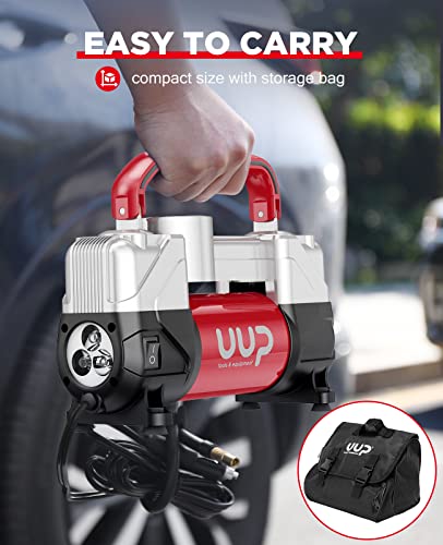 UUP Portable 12V Air Compressor, 150 PSI Tire Inflator with Dual Cylinders - color: Red