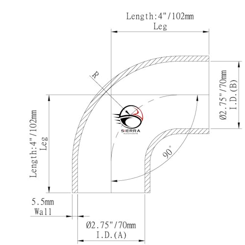 2.75 Inch / 70mm 90 Degree Silicone Elbow Hose – Compact Leg Design, Nominal 102mm Length, 5.5mm Thickness – High Temp 4-Ply Black Coupler for Turbo, Intake, Radiator Pipe - size: 2.75 Inch / 70mm