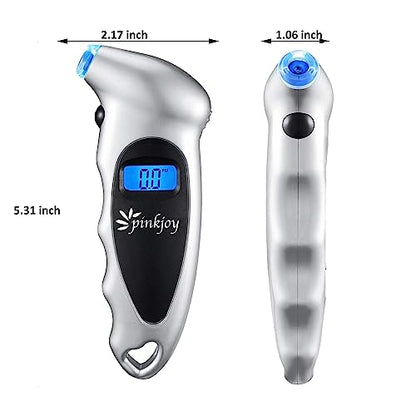 PINKJOY Digital Tire Pressure Gauge 2 Pack 150 PSI, 4 Settings, Tire Gauge for Car, Truck, Motorcycle, Bicycle with Backlit LCD and Non-Slip Grip (Silver) - color: Silver 2 Pack