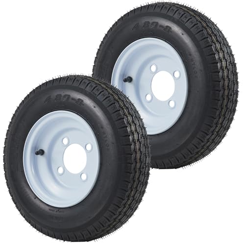 Garvee 2 Pack 4.80-8 4.80x8 480-8 Trailer Tires with 8 inch Rims, 4 Lug on 4 inch, Center Bore 2.85 inch, Multi-Function Utility Trailer Tire for Travel/Landscape/Cargo/Boat/Horse/Farm/Lawn Mower - size: 4.80-8, style: 4 lug on 4"