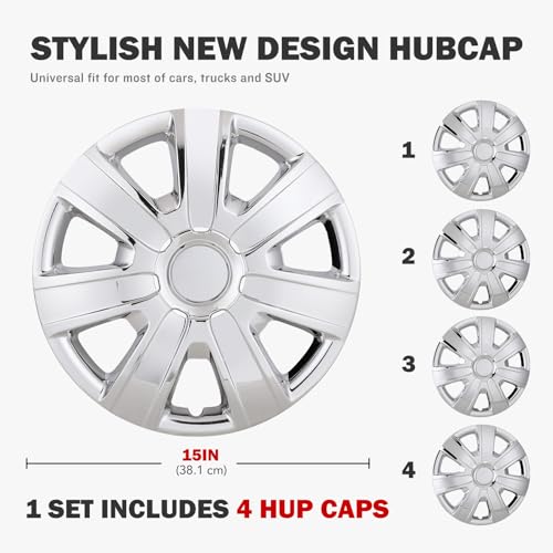 15 Inches Wheel Rim Cover Hubcaps, Hubcap Wheel Covers - color: 5076-Chrome-15
