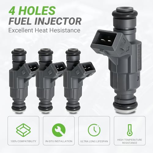 Fuel Injectors Set of 4 Compatible with udi A4 2002 2003 2004 2005 2006 A4 Quattro Volkswagen Passat 2001-2005 1.8L L4 Turbo # Replace 06B133551M FJ671 62674 852-12185 85212185 0280156065 - size: 671