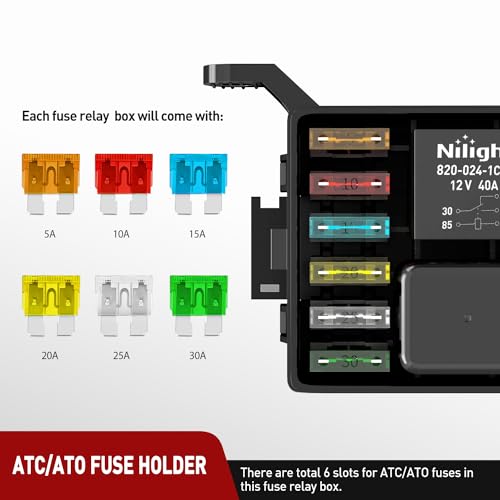 Nilight 12V Fuse Relay Box 6 Relays 6 Slots ATC/ATO Blade Fuse Holder 4Pin 5Pin Terminal 40A Relay Pre-Wired Waterproof Block Kit Universal for Automotive Car Truck Camper Boat - color: Fuse and Relay Block Pre-Wired