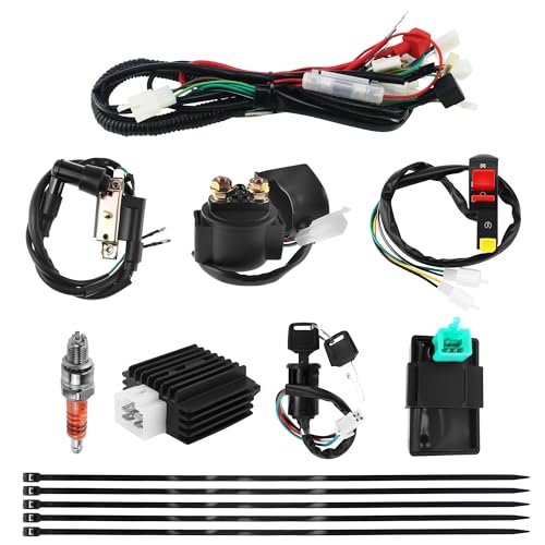 PRO BAT 50-125cc Dirt Bike Full Wiring Harness 5 -Pin AC CDI Solenoid Relay - color: Orange A7TJC Spark Plug & Full-wave Rectifier