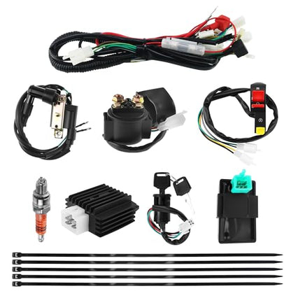 PRO BAT 50-125cc Dirt Bike Full Wiring Harness 5 -Pin AC CDI Solenoid Relay - color: Orange A7TJC Spark Plug & Full-wave Rectifier