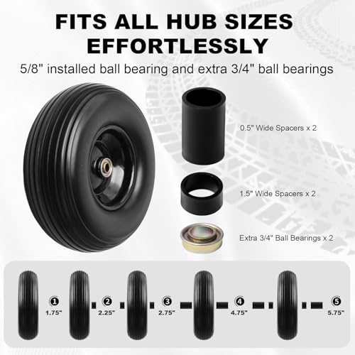 Storystore 13" Wheelbarrow Tires, 1-Pack 4.00-6 Flat Free Tire And Wheel with 5/8" or 3/4" Bearings, 1.75" Centered Hub for Hand Trucks, Wheelbarrows, Dolly, Wagon, Trailer - size: 13" (1 Pack)