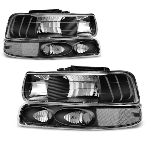 AUTOSAVER88 Headlights Compatible with 1999-2002 Chevy Silverado - color: Black Clear