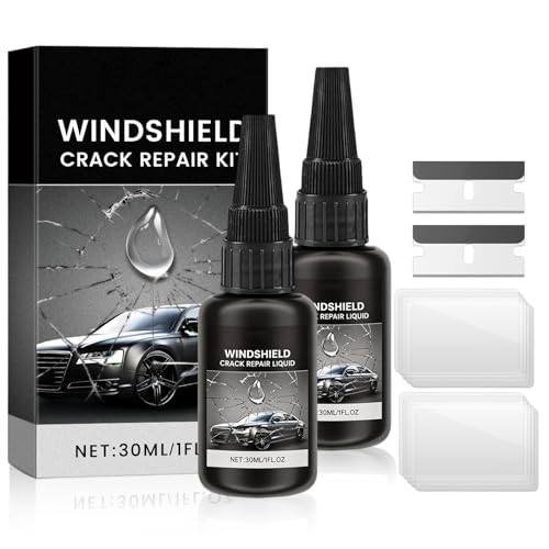 2PCS Windshield Crack Repair Kit, Formula Quick Fix with 30ml Glass Repair Liquid 2 Blade 10 Curing Films, Universal Cracks Gone Glass Repair Kit