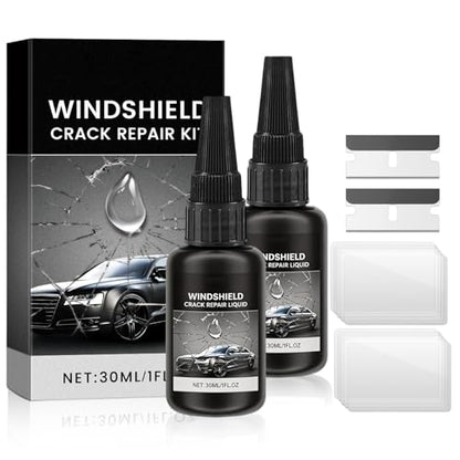 2PCS Windshield Crack Repair Kit, Formula Quick Fix with 30ml Glass Repair Liquid 2 Blade 10 Curing Films, Universal Cracks Gone Glass Repair Kit