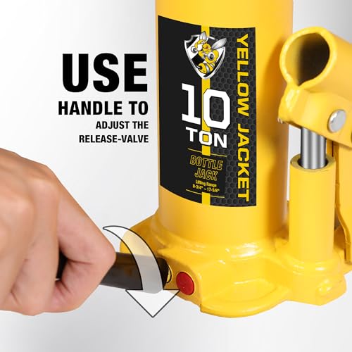 YELLOW JACKET 10 Ton Muti-Directional Welded Bottle Jack (20,000lb), Horizontal Bottle Jacks Use for Car, Pickup, Truck, RV, Auto Repair, Hydraulic Bottle Jack, Yellow - size: 10 ton muti-directional