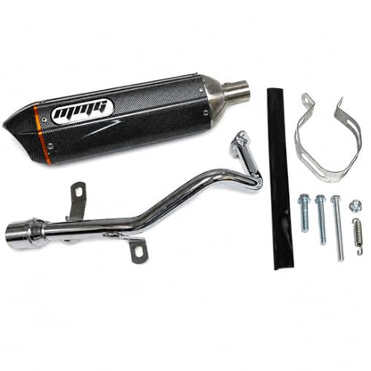 MMG Exhaust System Muffler, GY6 50cc, 10" Wheels, Carbon Fiber Finish