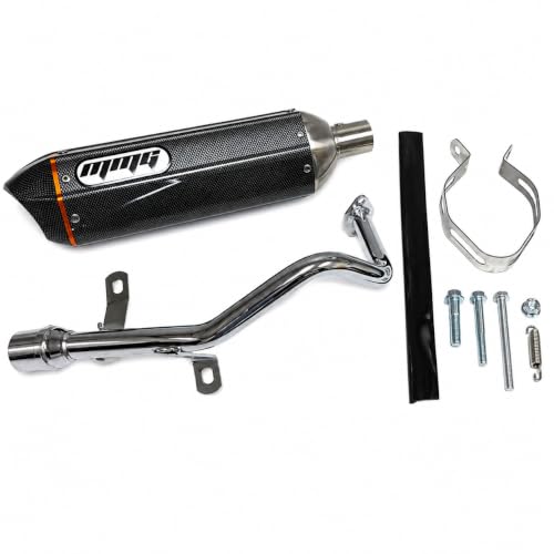 MMG Exhaust System Muffler, GY6 50cc, 10" Wheels, Carbon Fiber Finish