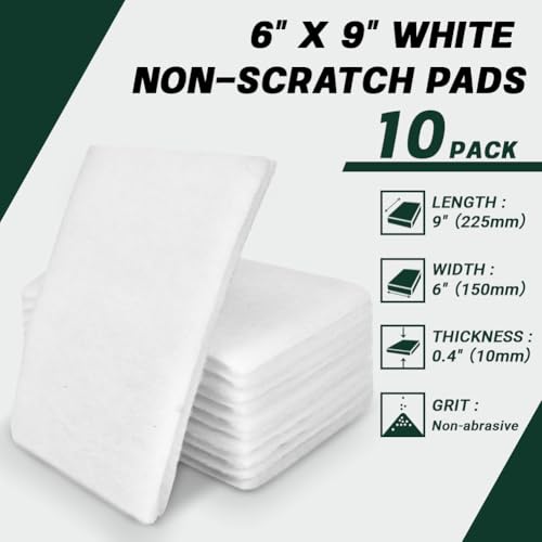 6" x 9" White Non-Scratch Polishing & Buffing Pads, 10 Pack – Non-Abrasive Scouring Pads for Auto Detailing, Woodworking & Multi-Surface Cleaning – Reusable & Washable Non-Woven Pads - color: White