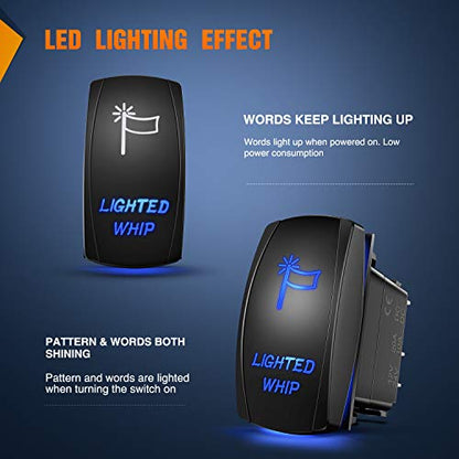 Nilight 90007B Lighted Whip Rocker Switch LED Light Bar 5Pin Laser On/Off LED Light 20A/12V 10A/24V Switch jumper wires set for Jeep Boat Trucks,2 years Warranty , Blue - color: Blue, size: LIGHTED WHIP