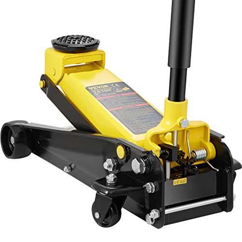 VEVOR 3 Ton Low Profile Floor Jack for All Terrain Vehicles, Heavy-Duty Steel Racing Jack with Quick Lift Pump, 5.12"-20" Lifting Range, 3.0 tons - color: yellow
