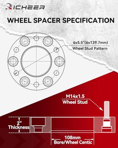 Richeer 2 inch 6x5.5 Wheel Spacers for Silverado Suburban Sierra 1500 - size: 2" 108mm