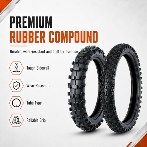Motocross Tire Set, 70/100-17 Front and 90/100-14 Rear, 2 Tires with 2 Inner Tubes for Electric Dirt Bikes