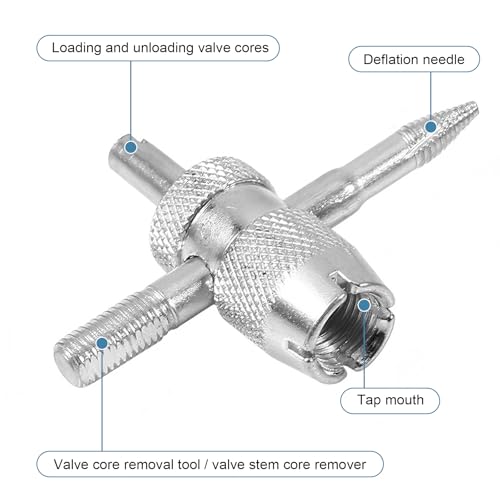 4-Way Valve Core Tool Tire Valve Tools, 4-in-1 Tire Valve Core Removal Tool, Multifunctional Auto Tire Stem Core Remover Installer, Universal for Car Motorcycle Bicycle