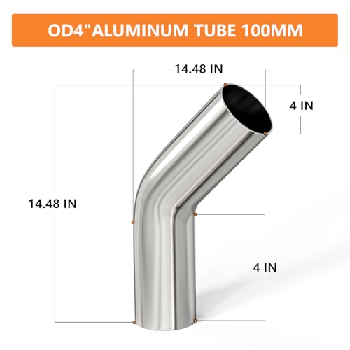 GASHER 2PCS 45 Degree Aluminum Alloy Tube Intercooler Pipe Air Intake Tube 4"OD, Leg Length 4" (100mm) - color: 45 degree, size: 4"OD (2 PCS)
