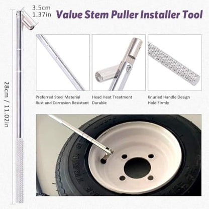 Swpeet 65Pcs Tire Valve Stem Tool Remover & Installation Set, Valve Caps Snap-in Valve Stems with Valve Stem Cores, Single and Dual Head Tire Valve Core Remover Tool, 4-Way Valve Tool for Most Cars