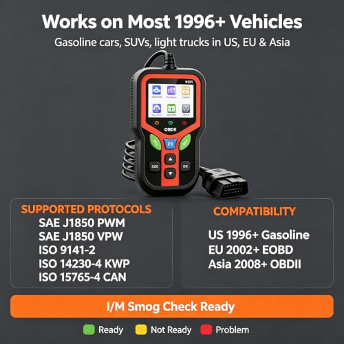 OBD2 Scanner, Check Engine Light Code Reader with Battery Test