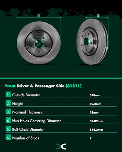 SCITOO Front Brake Kits Disc Brake Rotor Brakes Pads:31511;D1324 - size: Front 31511 + D1324 [2+4PCS]