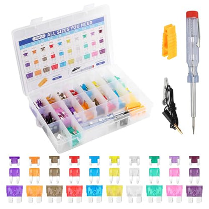 203PCS Car Fuses Assortment Kit with Car Fuse Tester & Puller,Cars Fuse Kit with Standard/Mini/Low Profile Mini,Fuses Automotive Kits (3A 5A 7.5A 10A 15A 20A 25A 30A 35A 40A)