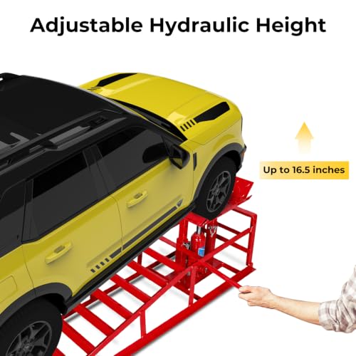 Skepphlay 2PCS Hydraulic Car Ramps 11000lbs 5T, Heavy Duty Car Ramps with Hydraulic Jack, Steel Car Service Ramp High Lift 9"-14.2" for Auto Truck Repair, Changing Oil, Red - color: Red