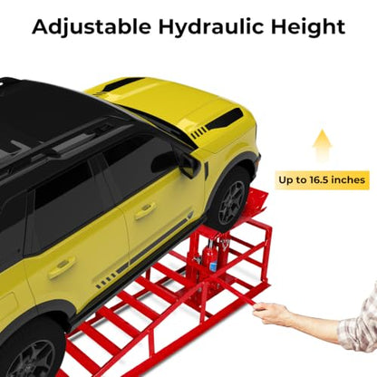 Skepphlay 2PCS Hydraulic Car Ramps 11000lbs 5T, Heavy Duty Car Ramps with Hydraulic Jack, Steel Car Service Ramp High Lift 9"-14.2" for Auto Truck Repair, Changing Oil, Red - color: Red