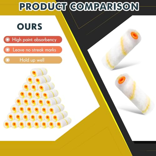 Leumoi 100 Pcs 4 Inch Microfiber Paint Roller Covers, Yellow White - color: Yellow/White