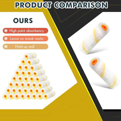 Leumoi 100 Pcs 4 Inch Microfiber Paint Roller Covers, Yellow White - color: Yellow/White