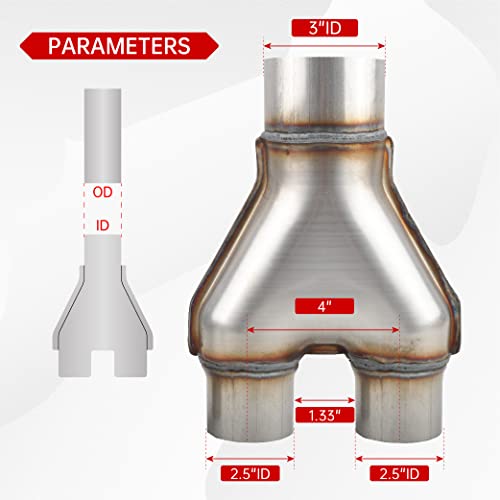 Y Pipe 3''ID Inlet Dual 2.5''ID Outlet Exhaust Adapter Connector - size: 3" Single to 2.5" Dual