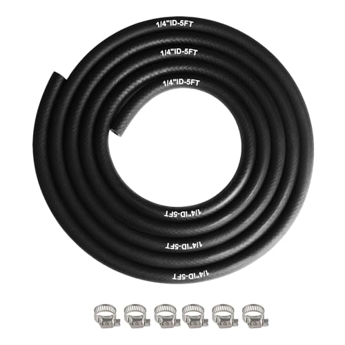 Eunice 1/4 Inch（6mm) ID Fuel Line Hose, 5 FT NBR Rubber Hose 6Pcs Clamps - size: 1/4" ID 5FT + 6 Clamps