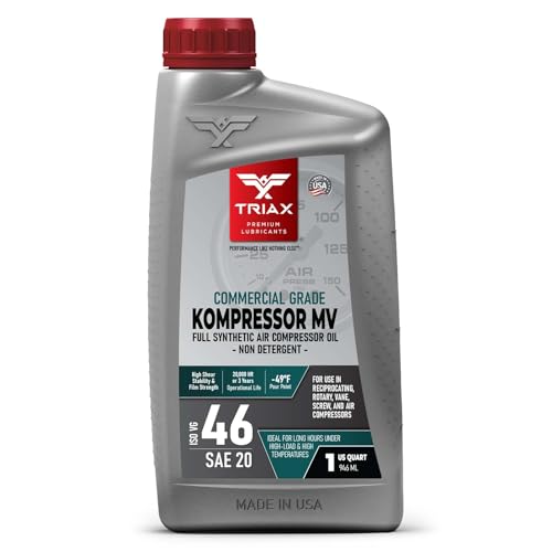 TRIAX Kompressor ISO 46 SAE 20, Full Synthetic, Multi-Vis Air Compressor Oil | for Rotary, Vane, Screw, and Reciprocal | Commercial Grade | High Temp | Non-Detergent (1 Quart) - size: 1 Quart