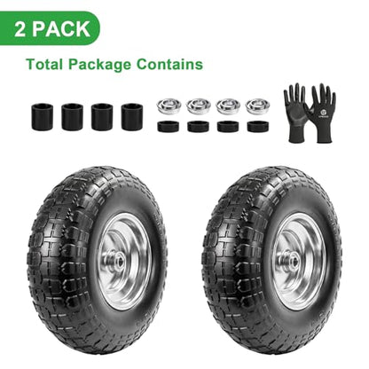 4.00-6 Flat Free Wheelbarrow Tire, 13" Wheelbarrow Wheels and Tires with 5/8" or 3/4" Bearings, 1.75" Centered Hub for Garden Carts, Hand Truck Replacement Wheel(2 PCS) - size: 2 PCS