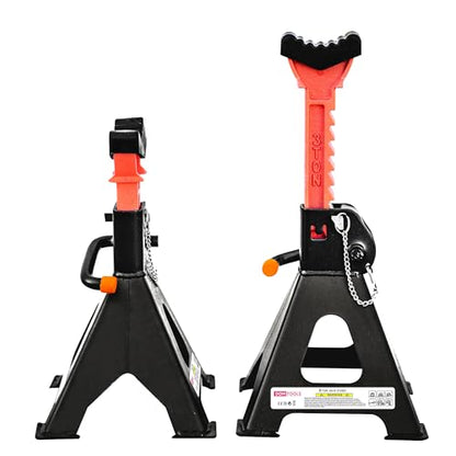 3 Ton Jack Stands with Rubber Cap and Safety Pin 6000 lbs Capacity, Adjustable Height for Lifting SUV, Pickup Truck, Car and UTV/ATV, 1 Pair (Black & Red) - size: 3 Ton (Lock Pin and Rubber Cap)