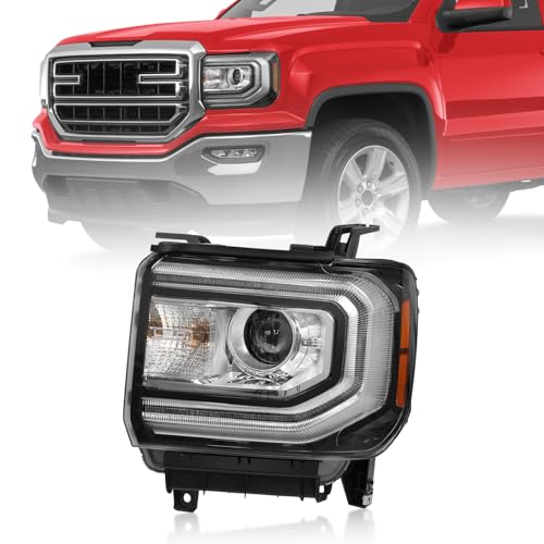 LH Xenon Headlight Assembly Compatible with GMC Sierra 1500 2016 2017 2018, HID Projector Headlamp with LED DRL & Chrome Housing - Replace GM2502453 84046790 84568272 (Left Driver Side, w/o D5S Bulb)