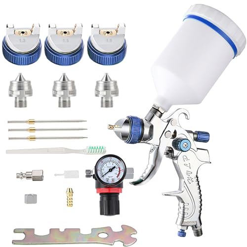 ENDOZER Professional HVLP Spray Gun Set Gravity Feed Air Spray Gun - color: 1.3/1.5/1.8 Blue