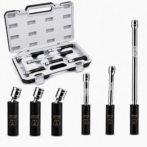 AEROFORCE 6PCS 3/8" Drive Magnetic Swivel Spark Plug Socket Set, Thin Wall - size: 6PCS