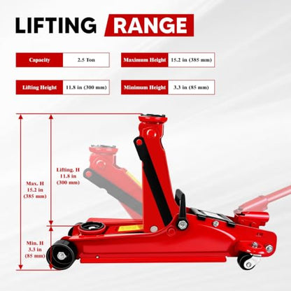 2.5 Ton 5500 LBS Low‑Profile Hydraulic Floor Jack, Single Piston Pump
