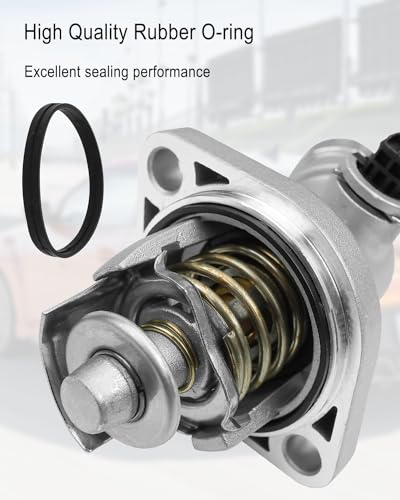 Engine Coolant Thermostat Housing Assembly Fit for Hyundai Elantra 2017-2020 Kona 2018-2021 Veloster 2019-2021 Replace 255002E085, Aluminum Alloy