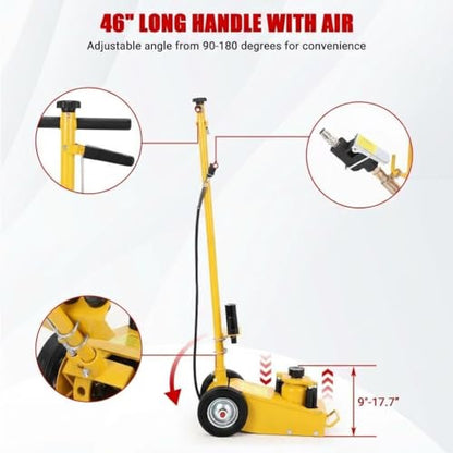 GarveeTech 30 Ton Air Hydraulic Floor Jack for Heavy Duty Trucks & Tractors – Low Profile (9"-17.7"), 4 Adapters, 46" Adjustable Handle – 66,000 Lbs Capacity - color: 30 Yellow