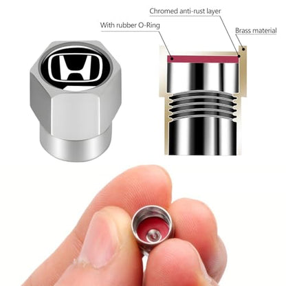 Tire Valve Stem Caps Cover for Honda Metal Wheel Air caps Auto Valve Stem Caps Accessories 4 Pack Silver - color: Silver-06