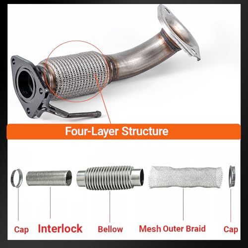 100% Stainless Steel Front Exhaust Flex Pipe 52473 - size: for 09-14 Tsx 2.4L 08-12 Accord 2.4L