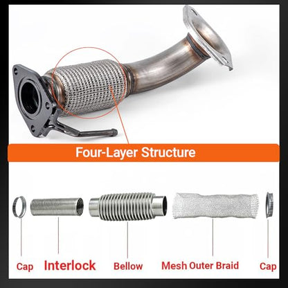 100% Stainless Steel Front Exhaust Flex Pipe 52473 - size: for 09-14 Tsx 2.4L 08-12 Accord 2.4L